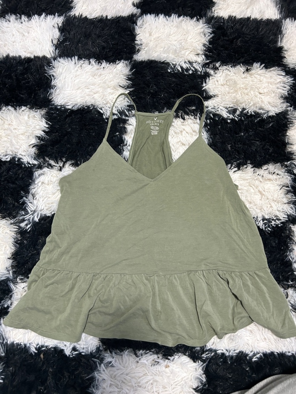 American Eagle Outfitters Olive Green Ruffle-Hem Cami